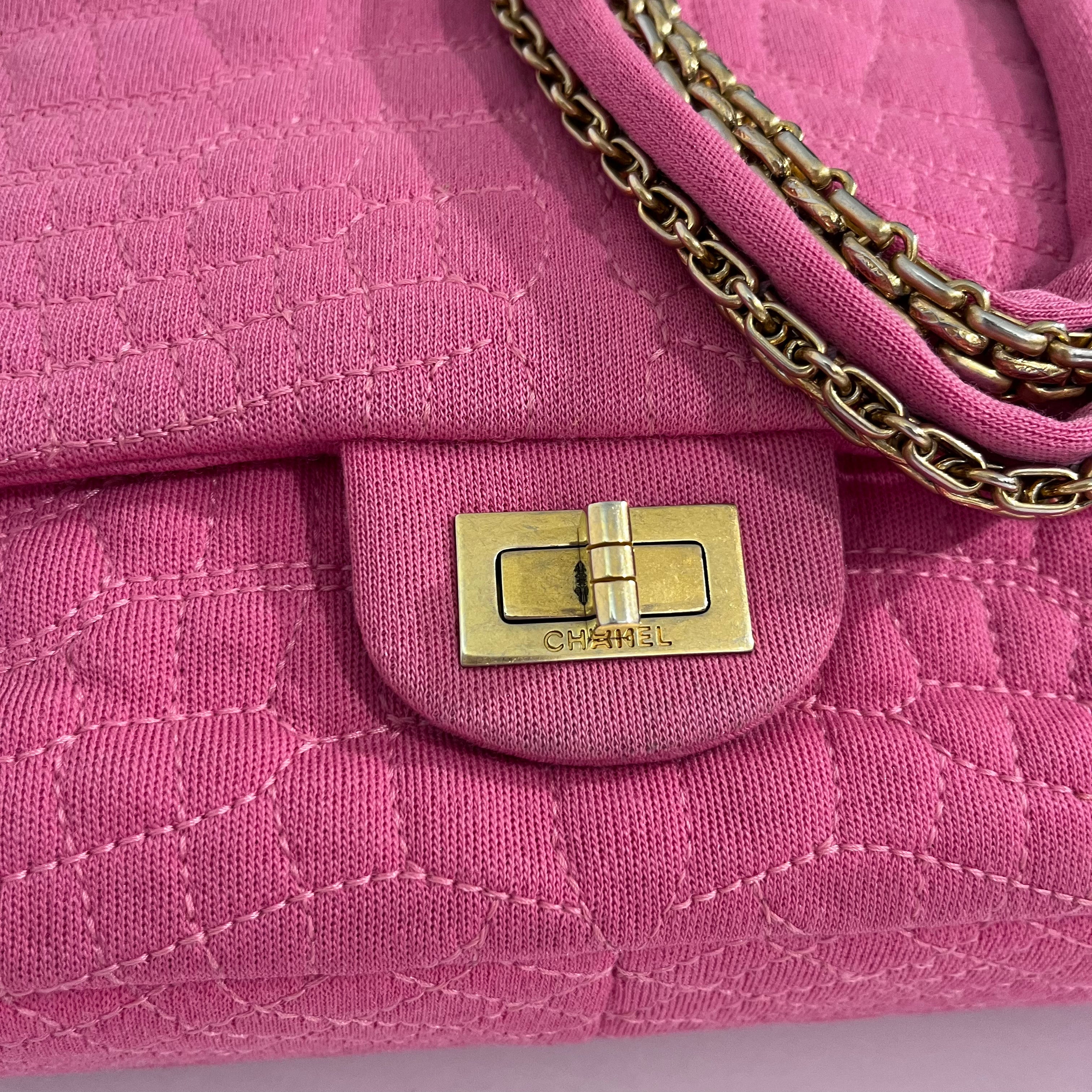 Chanel Pink Jersey Coco Croc Reissue 226 Double Flap Bag