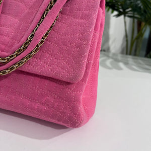 Chanel Pink Jersey Coco Croc Reissue 226 Double Flap Bag