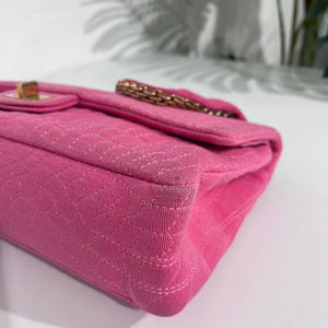 Chanel Pink Jersey Coco Croc Reissue 226 Double Flap Bag