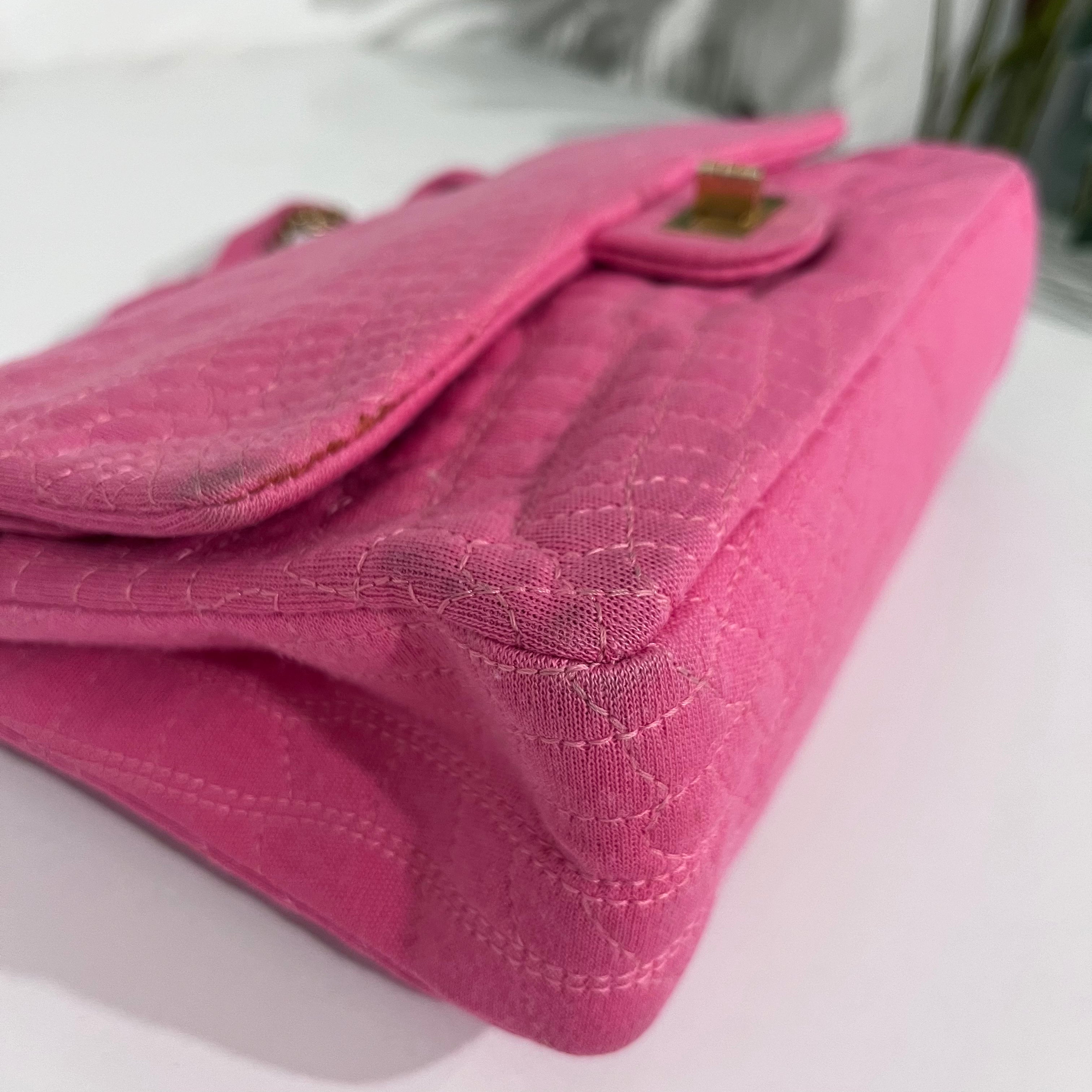 Chanel Pink Jersey Coco Croc Reissue 226 Double Flap Bag