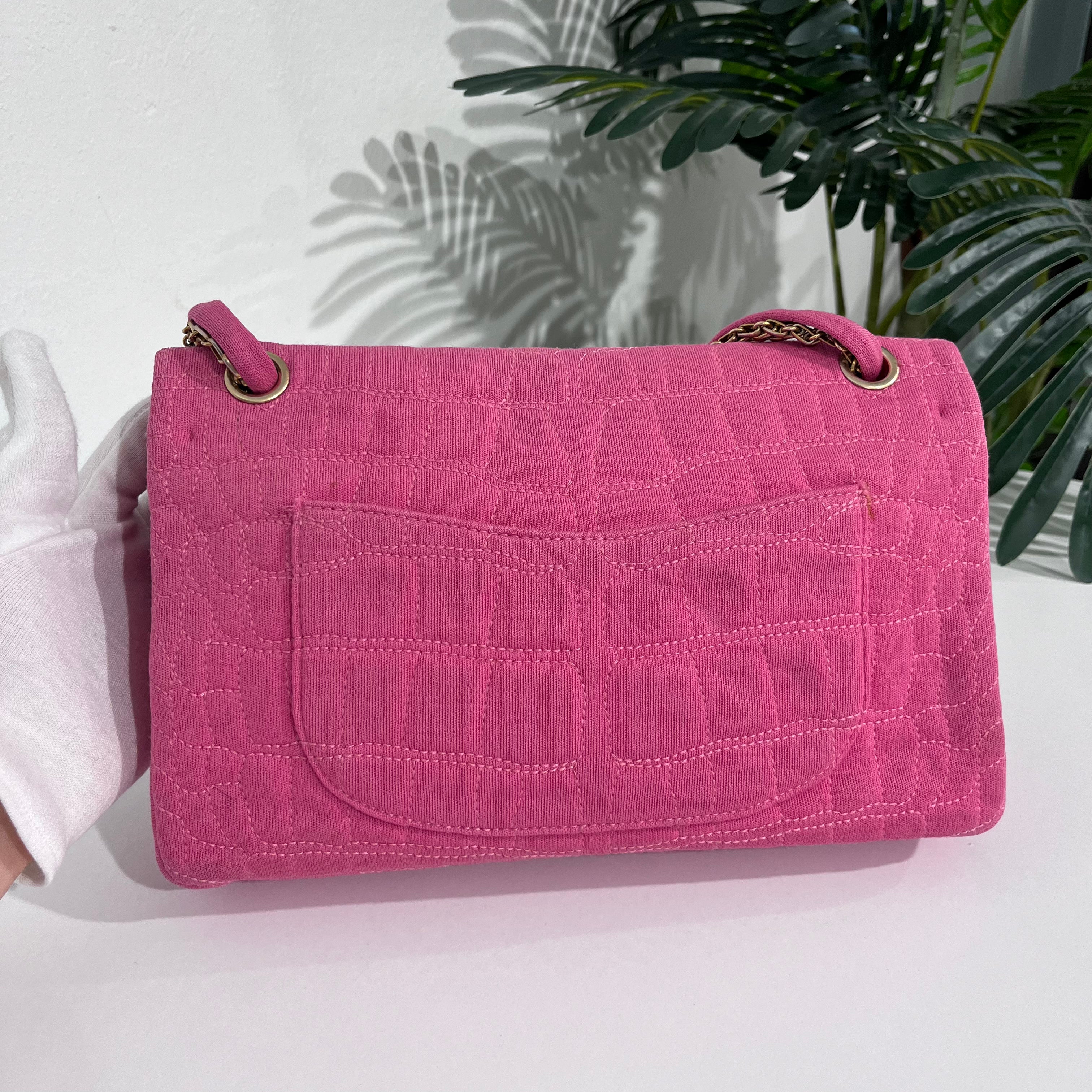 Chanel Pink Jersey Coco Croc Reissue 226 Double Flap Bag