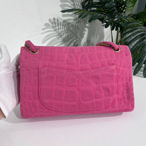 Chanel Pink Jersey Coco Croc Reissue 226 Double Flap Bag