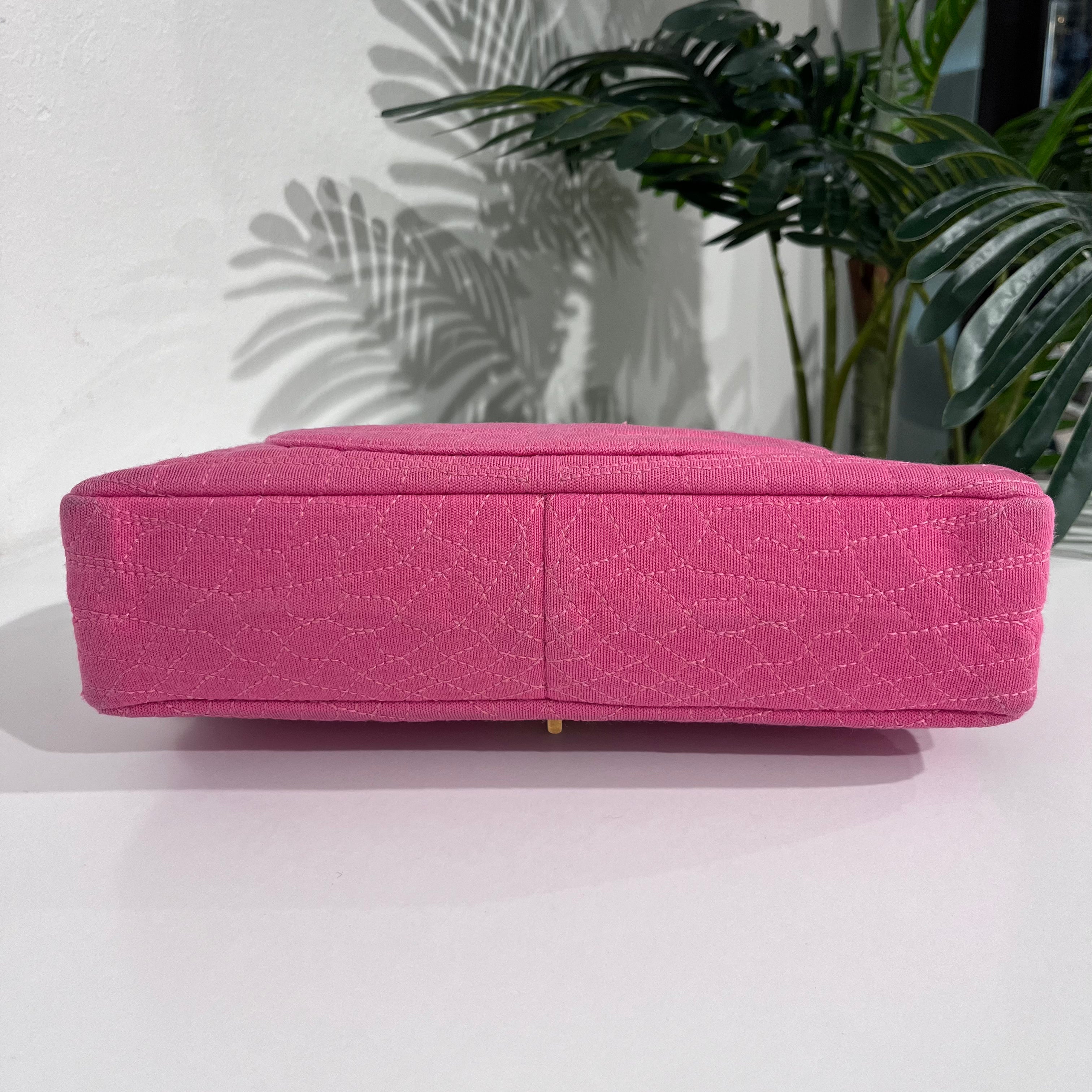 Chanel Pink Jersey Coco Croc Reissue 226 Double Flap Bag