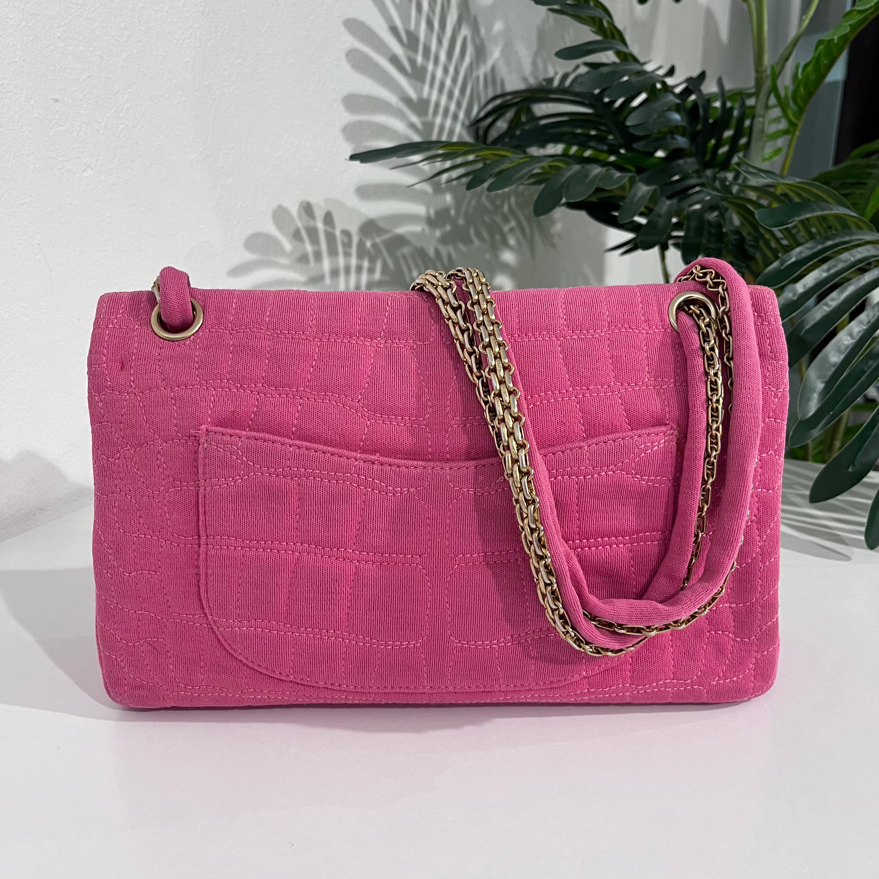 Chanel Pink Jersey Coco Croc Reissue 226 Double Flap Bag