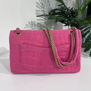 Chanel Pink Jersey Coco Croc Reissue 226 Double Flap Bag