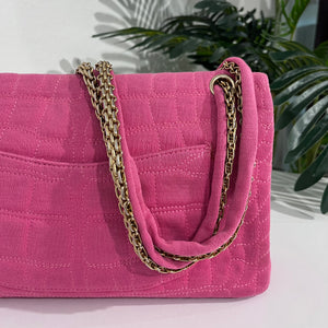 Chanel Pink Jersey Coco Croc Reissue 226 Double Flap Bag