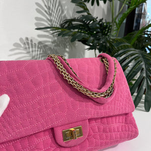 Chanel Pink Jersey Coco Croc Reissue 226 Double Flap Bag