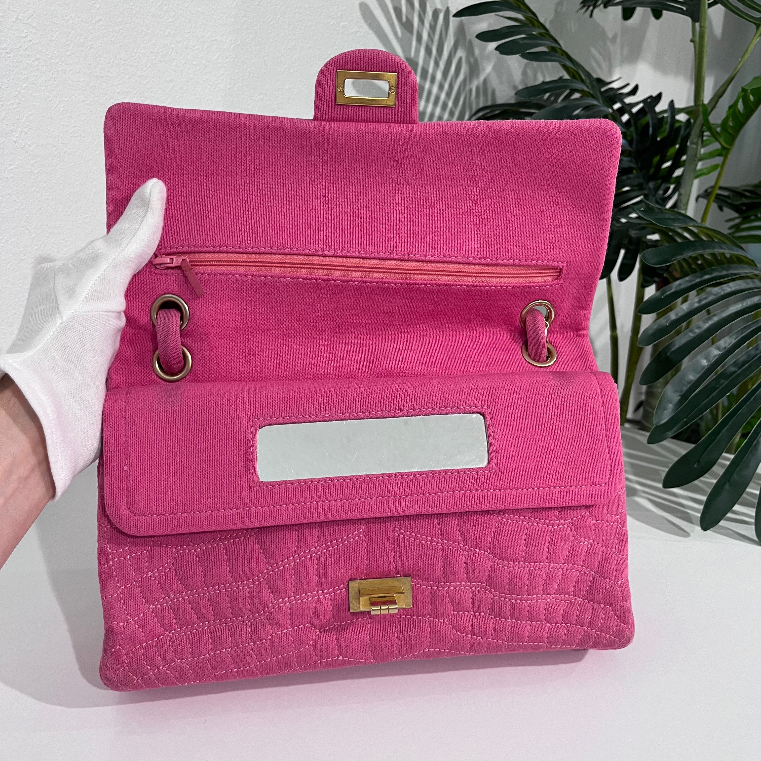 Chanel Pink Jersey Coco Croc Reissue 226 Double Flap Bag