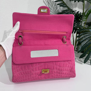 Chanel Pink Jersey Coco Croc Reissue 226 Double Flap Bag