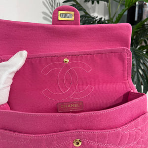 Chanel Pink Jersey Coco Croc Reissue 226 Double Flap Bag