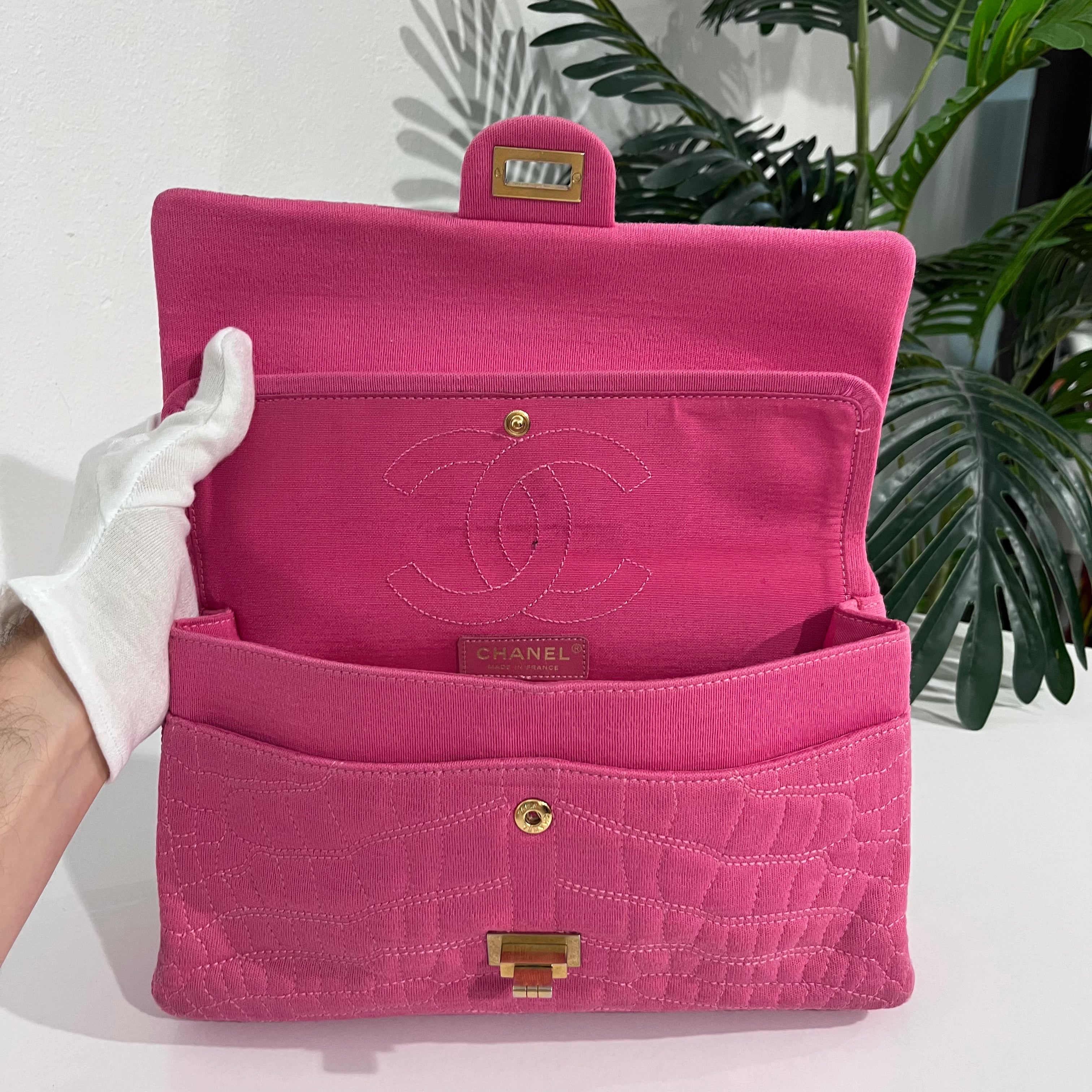 Chanel Pink Jersey Coco Croc Reissue 226 Double Flap Bag