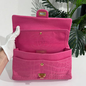 Chanel Pink Jersey Coco Croc Reissue 226 Double Flap Bag