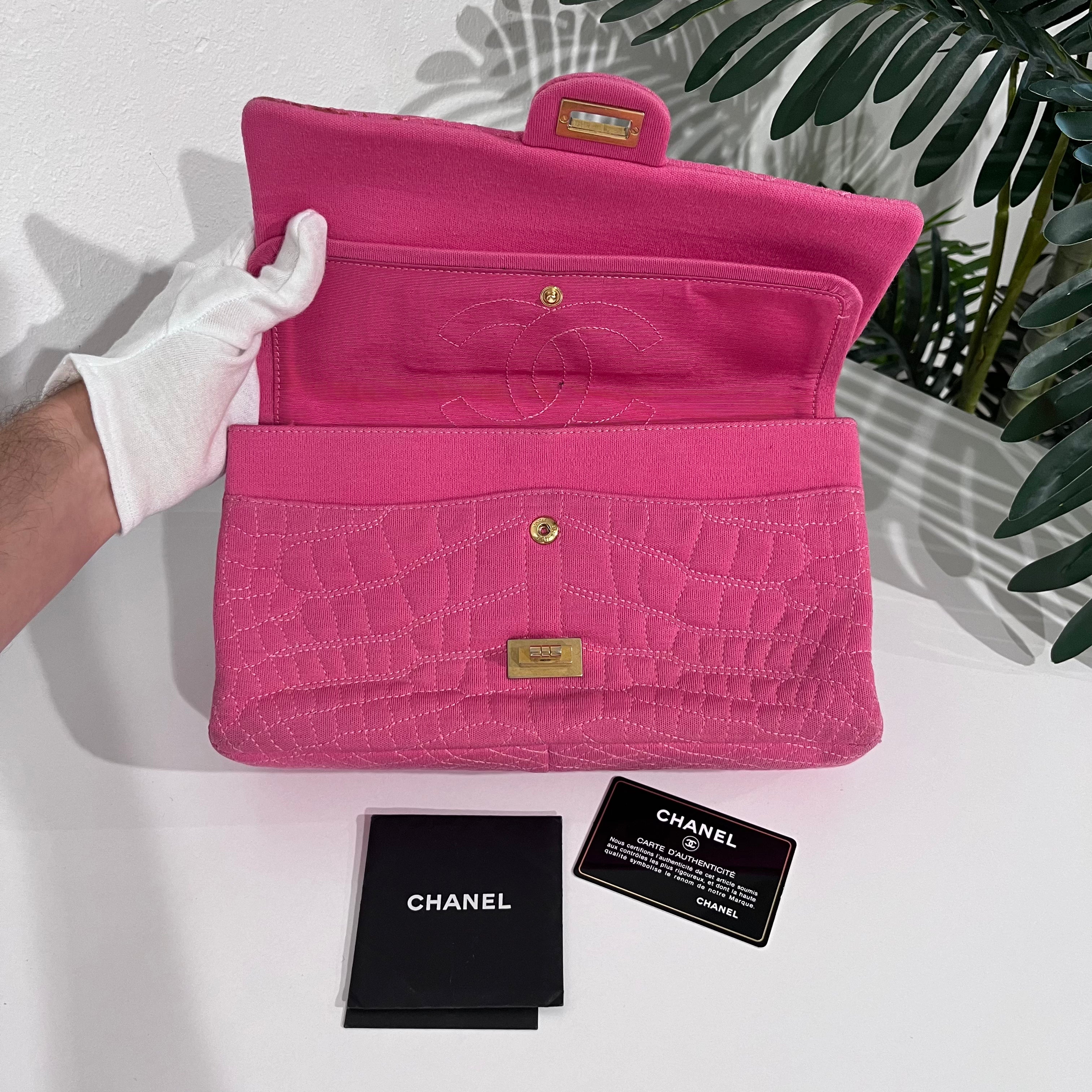 Chanel Pink Jersey Coco Croc Reissue 226 Double Flap Bag