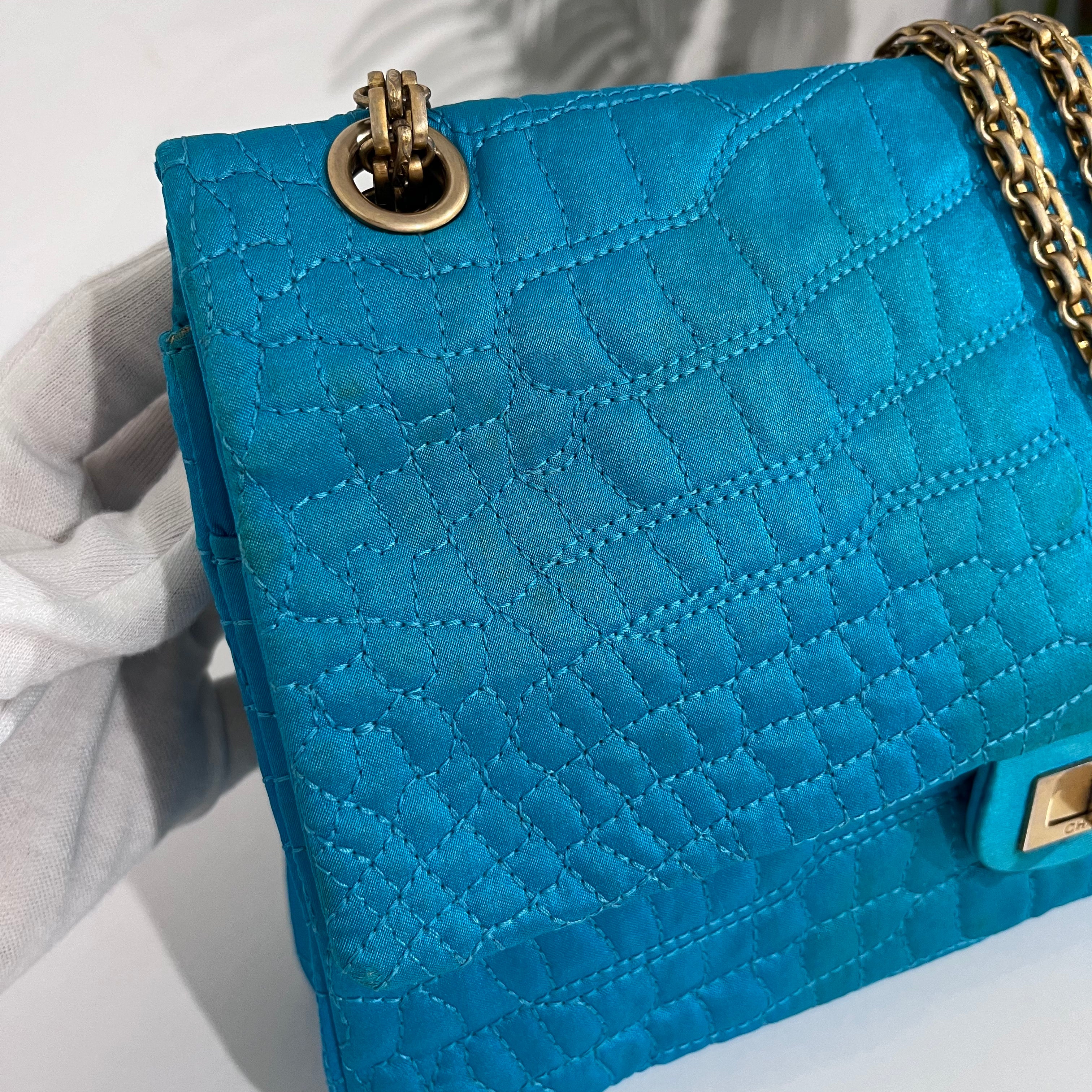 Chanel Electric Blue Satin Coco Croc Reissue 226 Double Flap Bag
