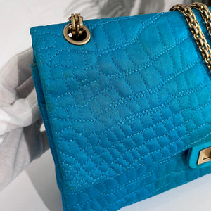 Chanel Electric Blue Satin Coco Croc Reissue 226 Double Flap Bag