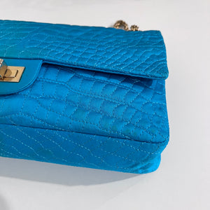 Chanel Electric Blue Satin Coco Croc Reissue 226 Double Flap Bag
