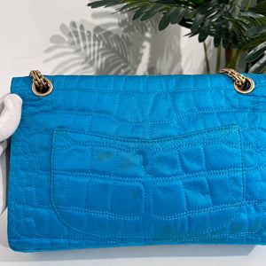 Chanel Electric Blue Satin Coco Croc Reissue 226 Double Flap Bag