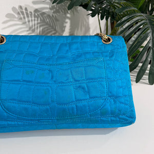 Chanel Electric Blue Satin Coco Croc Reissue 226 Double Flap Bag