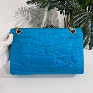 Chanel Electric Blue Satin Coco Croc Reissue 226 Double Flap Bag