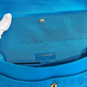 Chanel Electric Blue Satin Coco Croc Reissue 226 Double Flap Bag