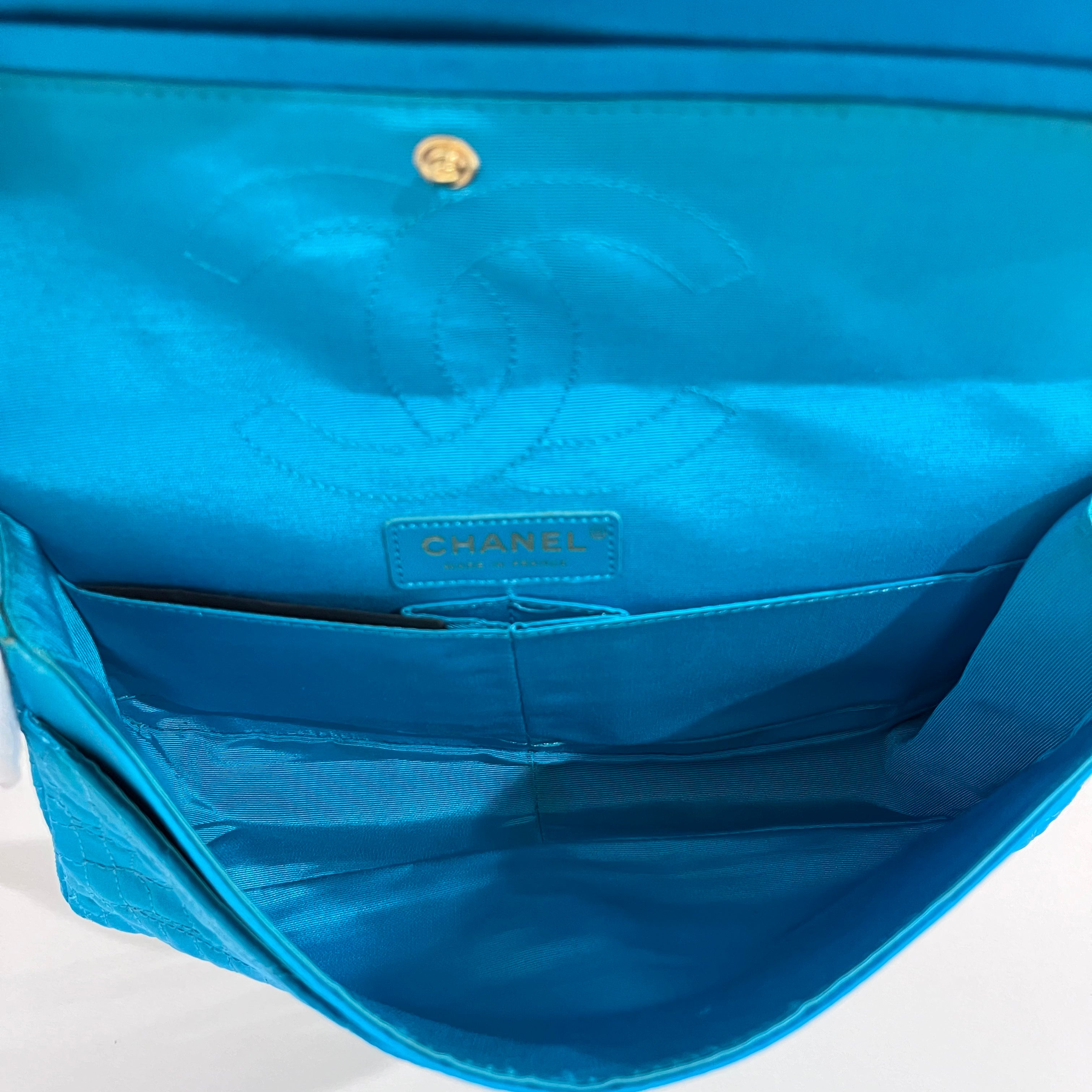 Chanel Electric Blue Satin Coco Croc Reissue 226 Double Flap Bag