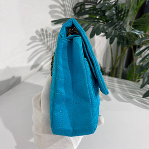 Chanel Electric Blue Satin Coco Croc Reissue 226 Double Flap Bag