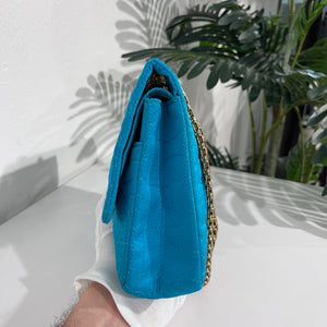 Chanel Electric Blue Satin Coco Croc Reissue 226 Double Flap Bag