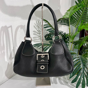 Prada Black Leather Moon Buckle Shoulder Bag