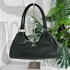 Prada Black Leather Moon Buckle Shoulder Bag