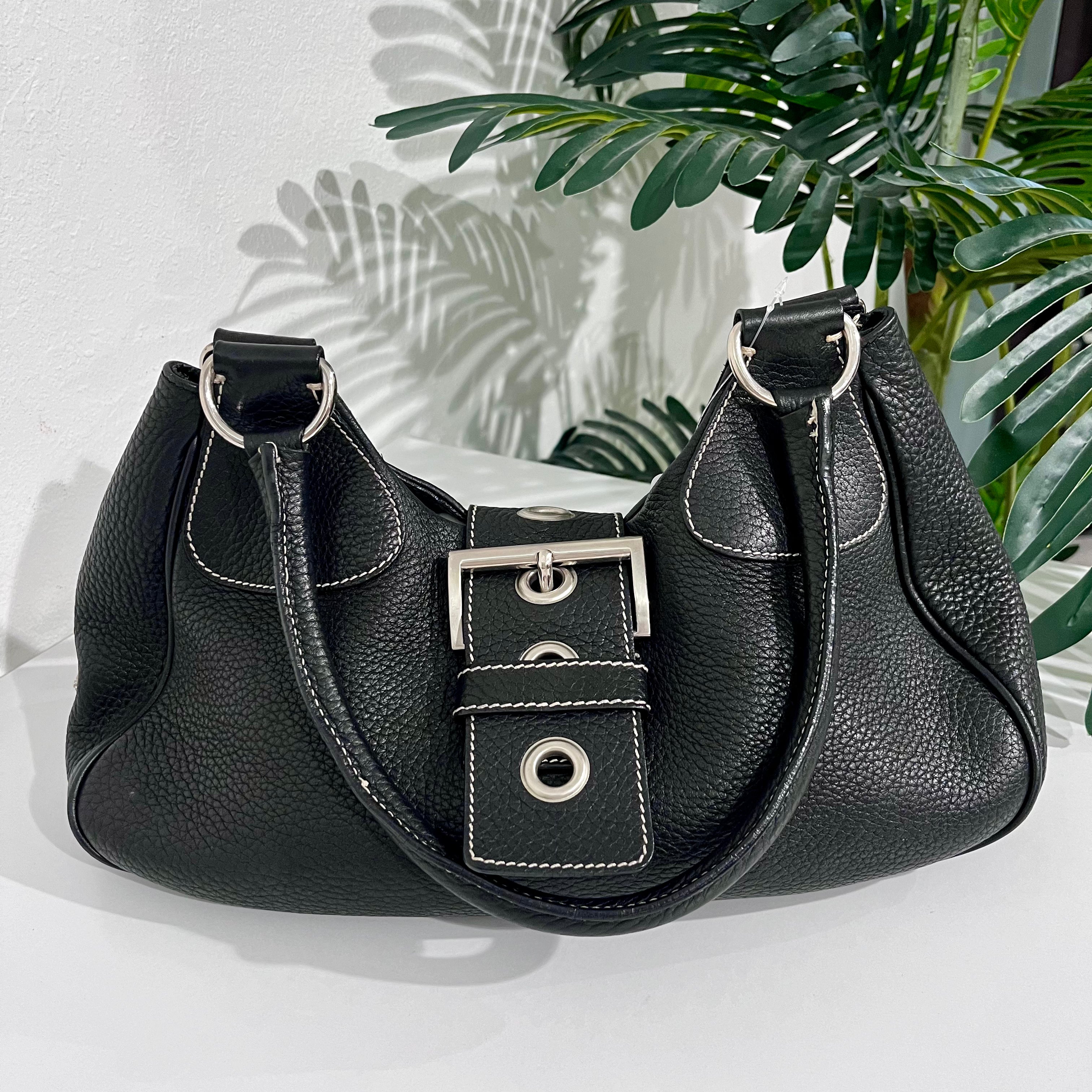 Prada Black Leather Moon Buckle Shoulder Bag