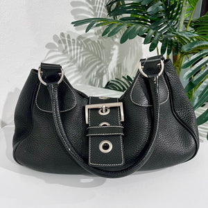 Prada Black Leather Moon Buckle Shoulder Bag