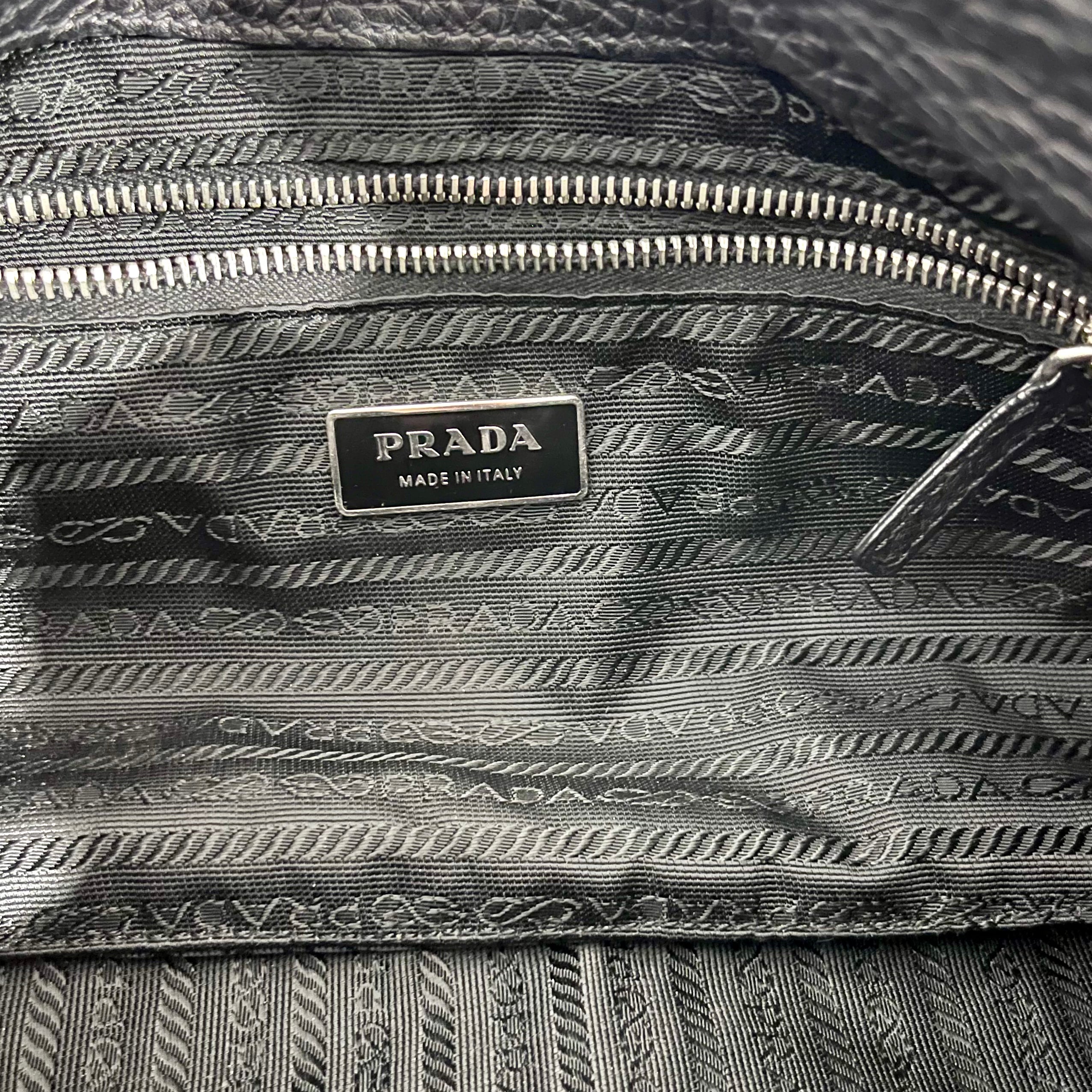 Prada Black Leather Moon Buckle Shoulder Bag