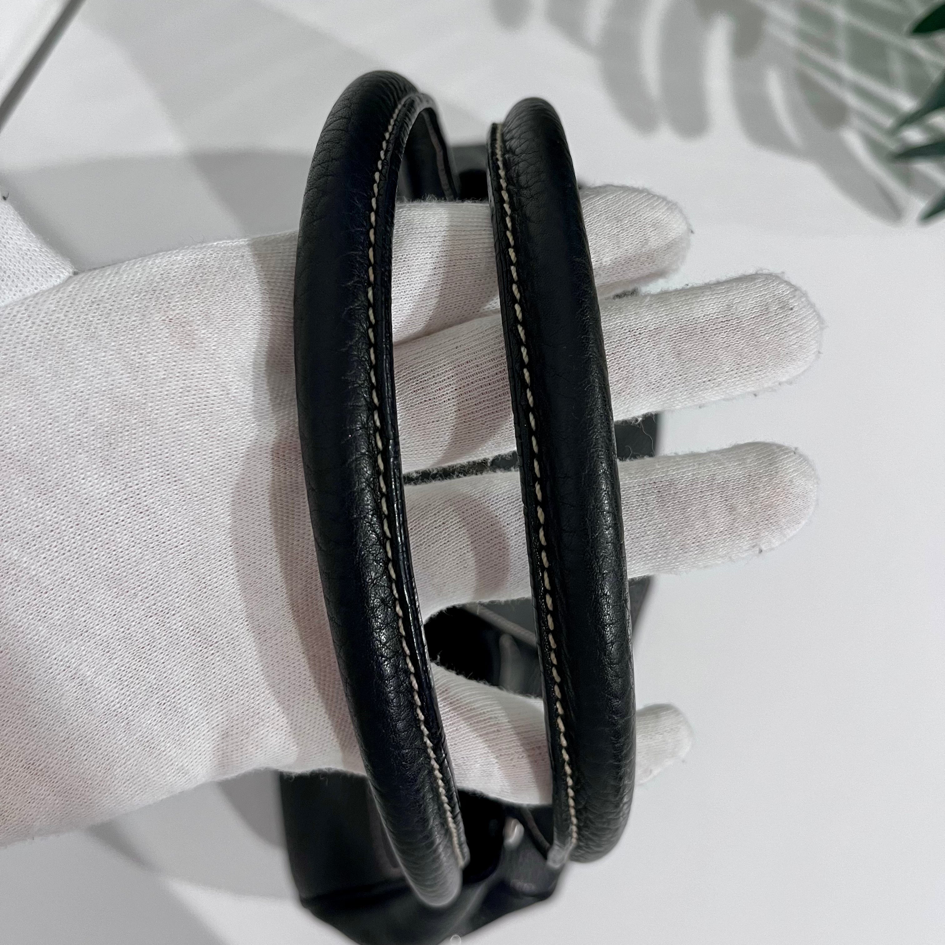 Prada Black Leather Moon Buckle Shoulder Bag