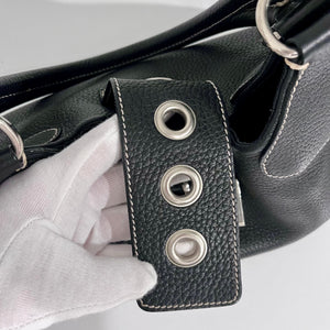 Prada Black Leather Moon Buckle Shoulder Bag