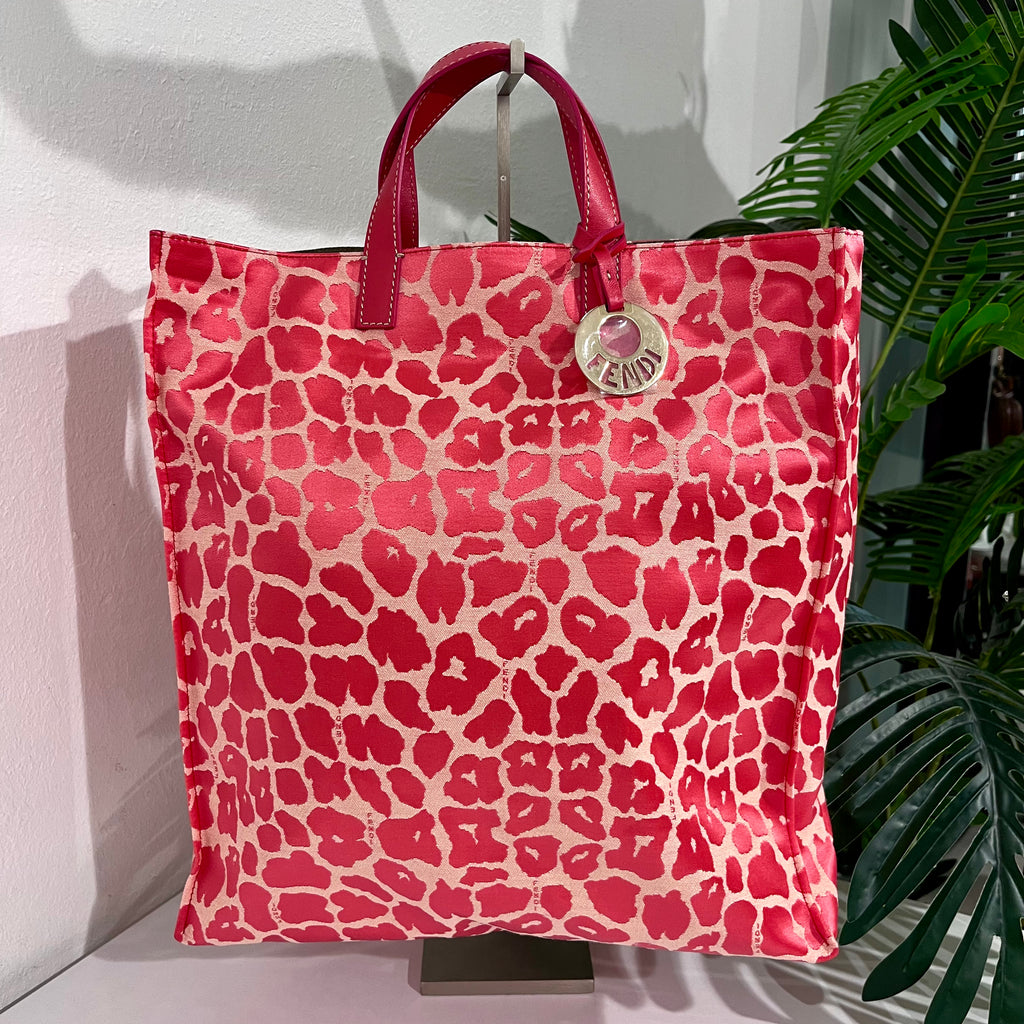 Fendi Pink Leopard Jacquard Shopper Tote