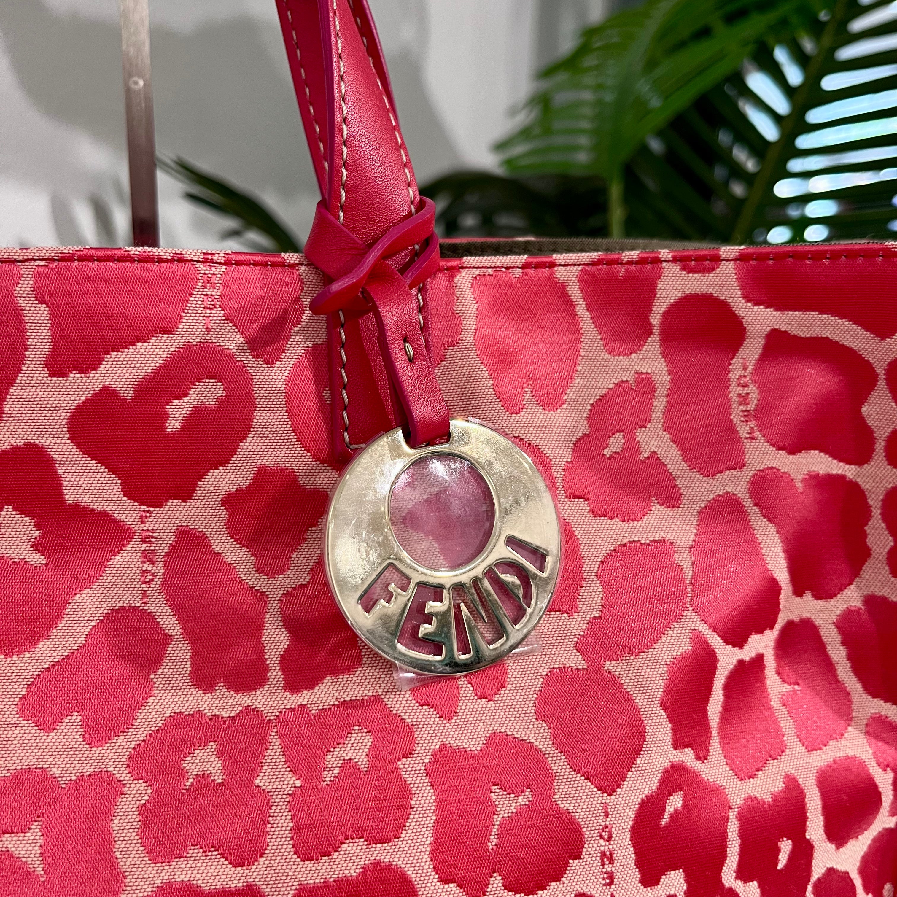 Fendi Pink Leopard Jacquard Shopper Tote