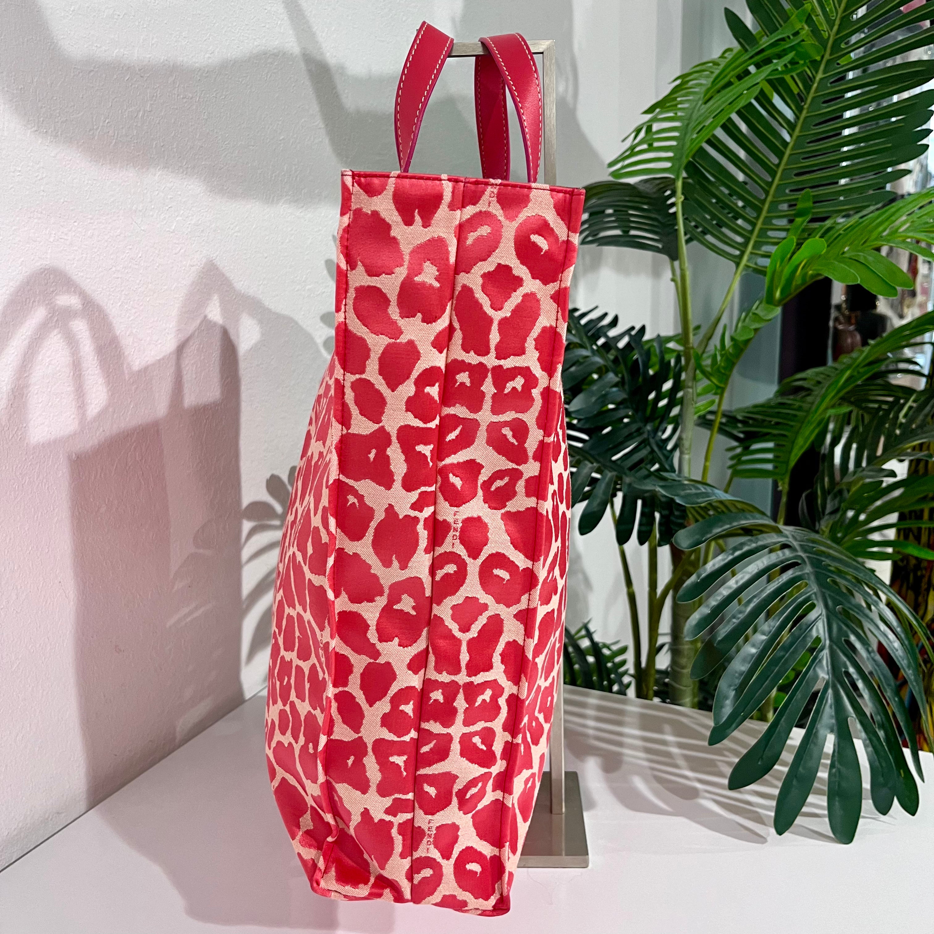 Fendi Pink Leopard Jacquard Shopper Tote