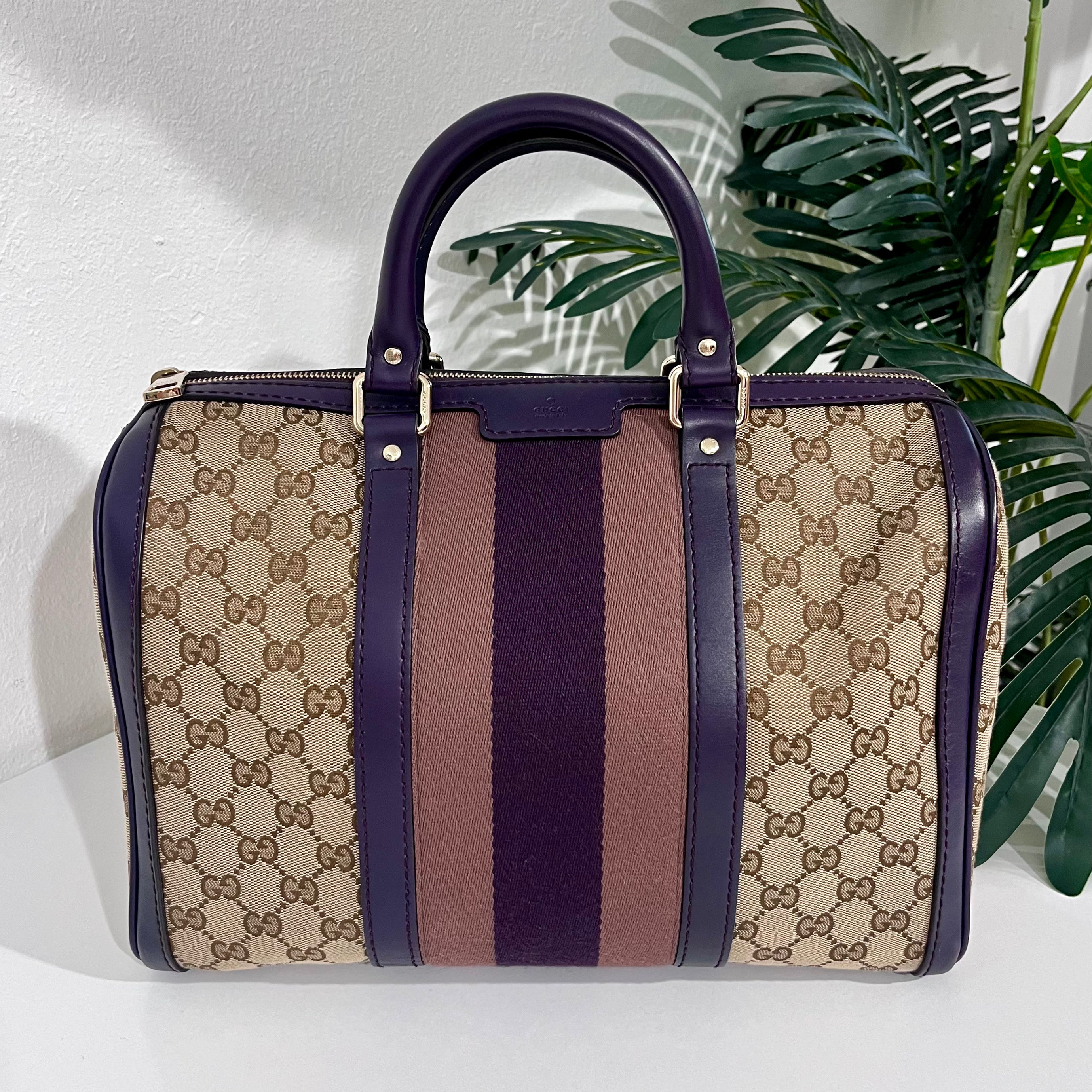 Gucci Purple Trimmed Monogram Canvas Boston Bag