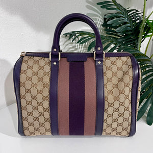 Gucci Purple Trimmed Monogram Canvas Boston Bag