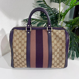 Gucci Purple Trimmed Monogram Canvas Boston Bag