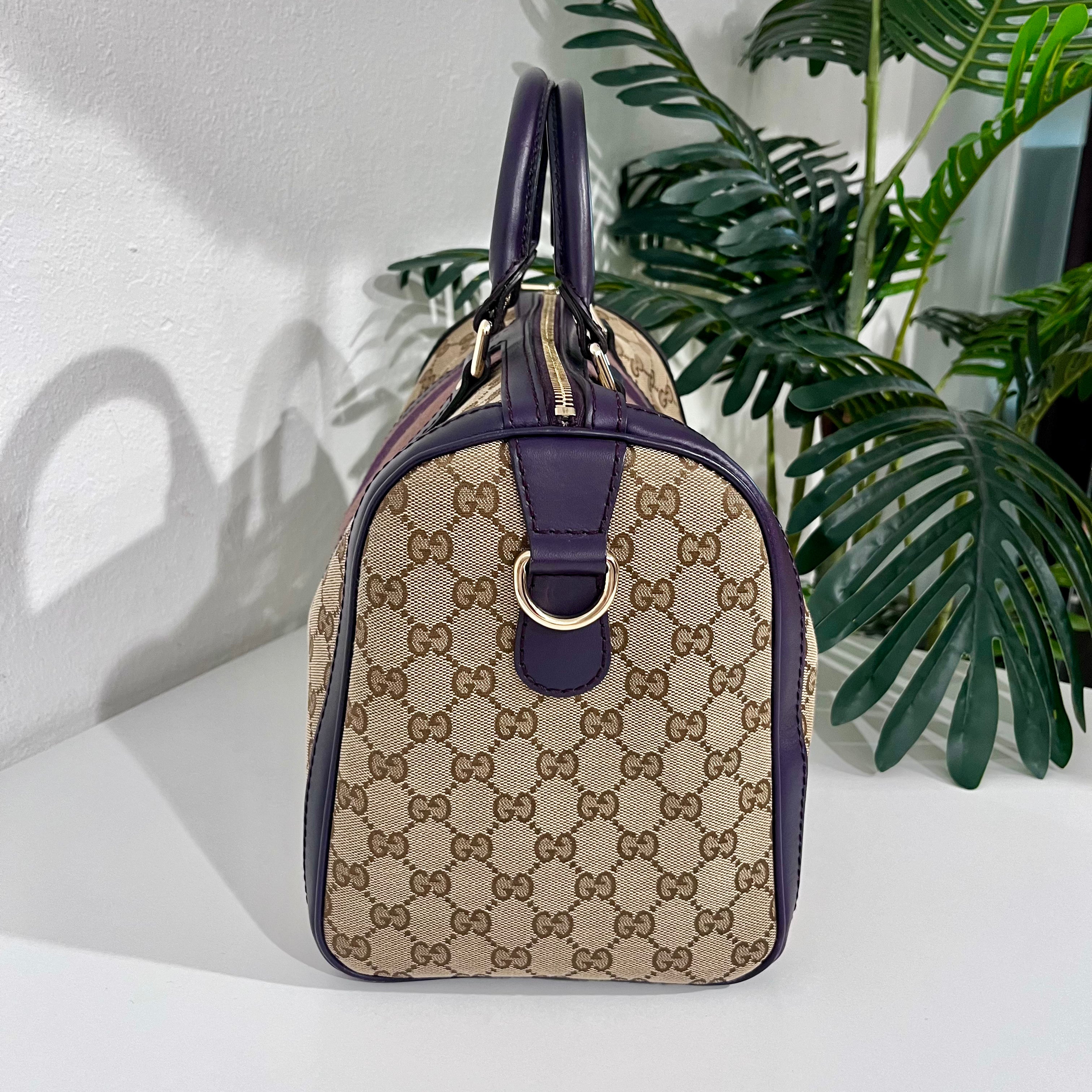 Gucci Purple Trimmed Monogram Canvas Boston Bag