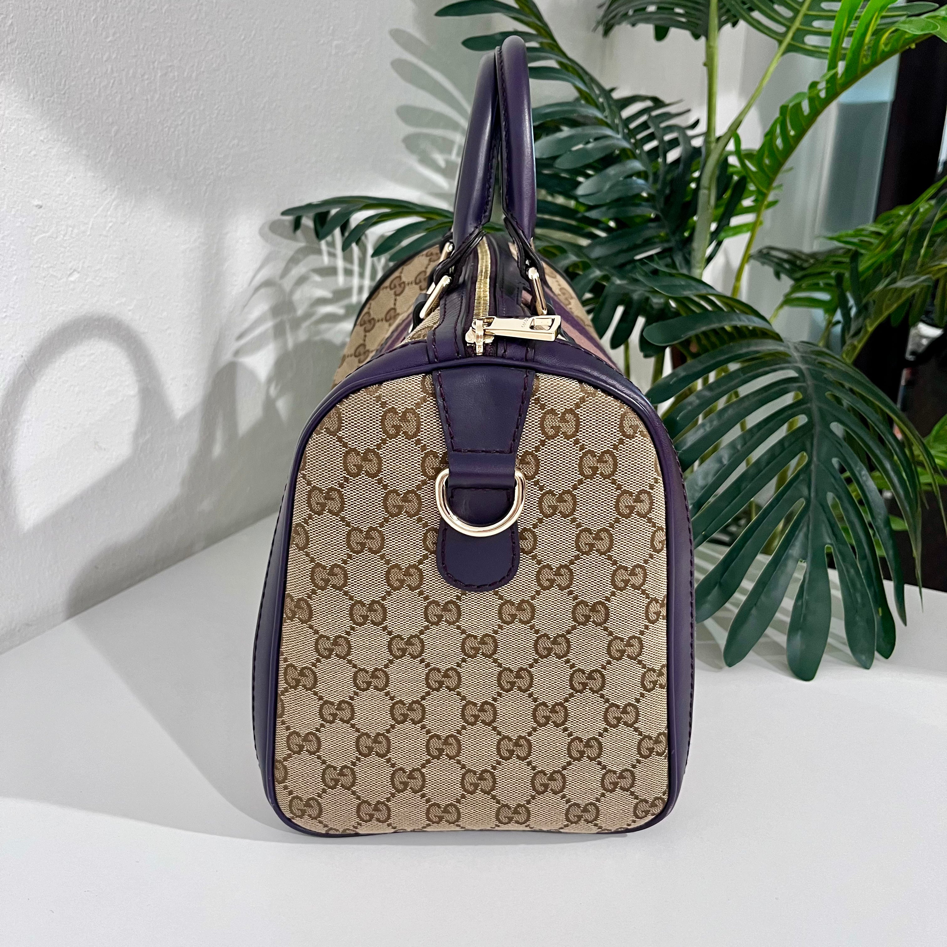 Gucci Purple Trimmed Monogram Canvas Boston Bag