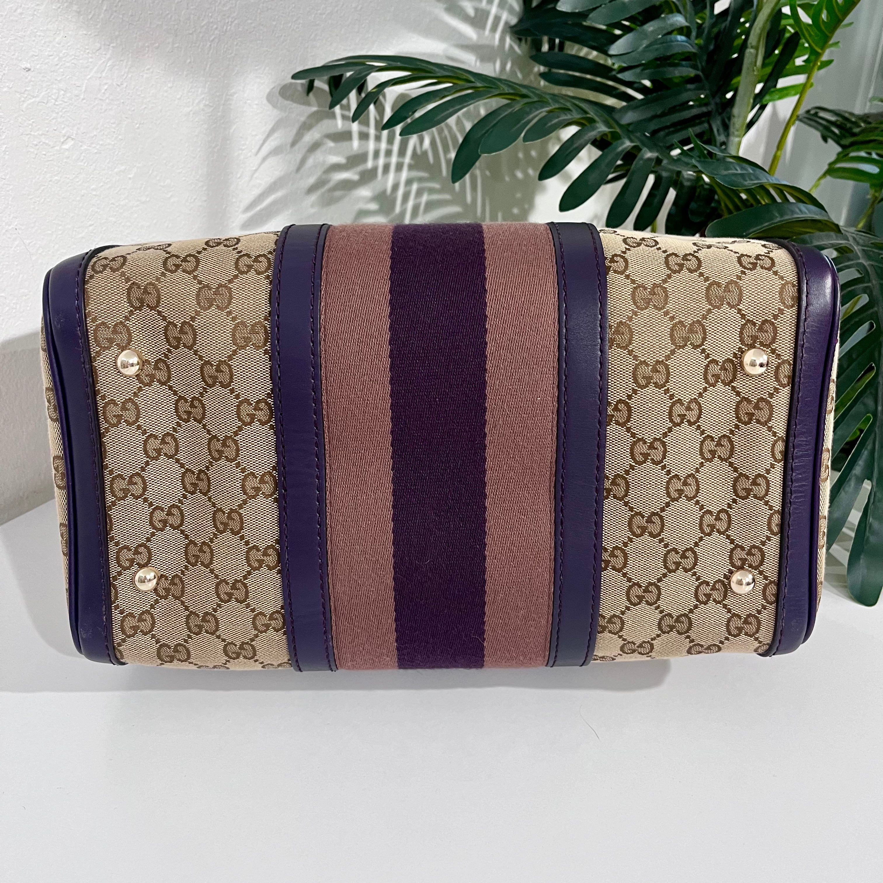 Gucci Purple Trimmed Monogram Canvas Boston Bag