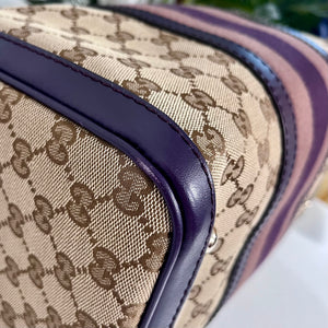 Gucci Purple Trimmed Monogram Canvas Boston Bag
