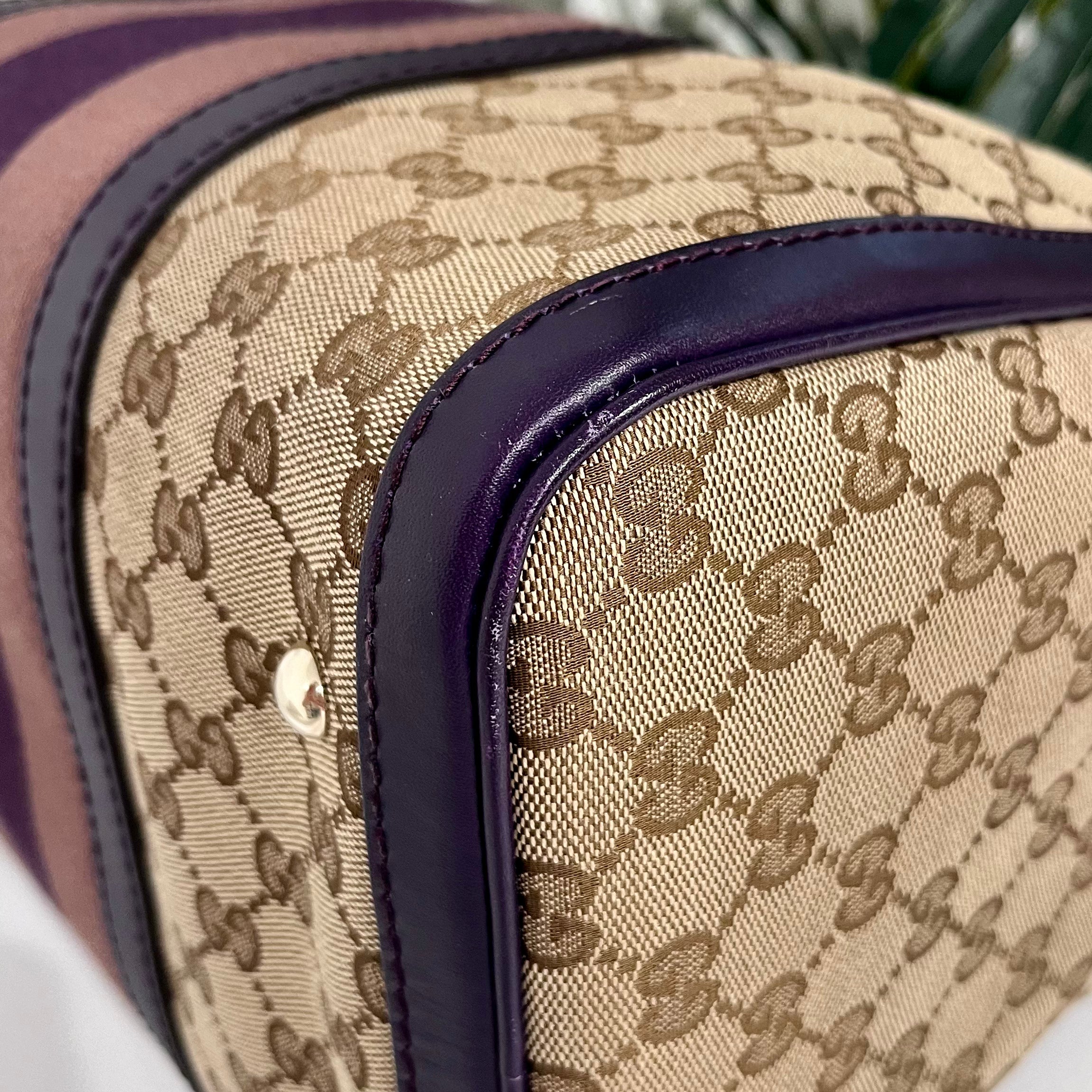 Gucci Purple Trimmed Monogram Canvas Boston Bag