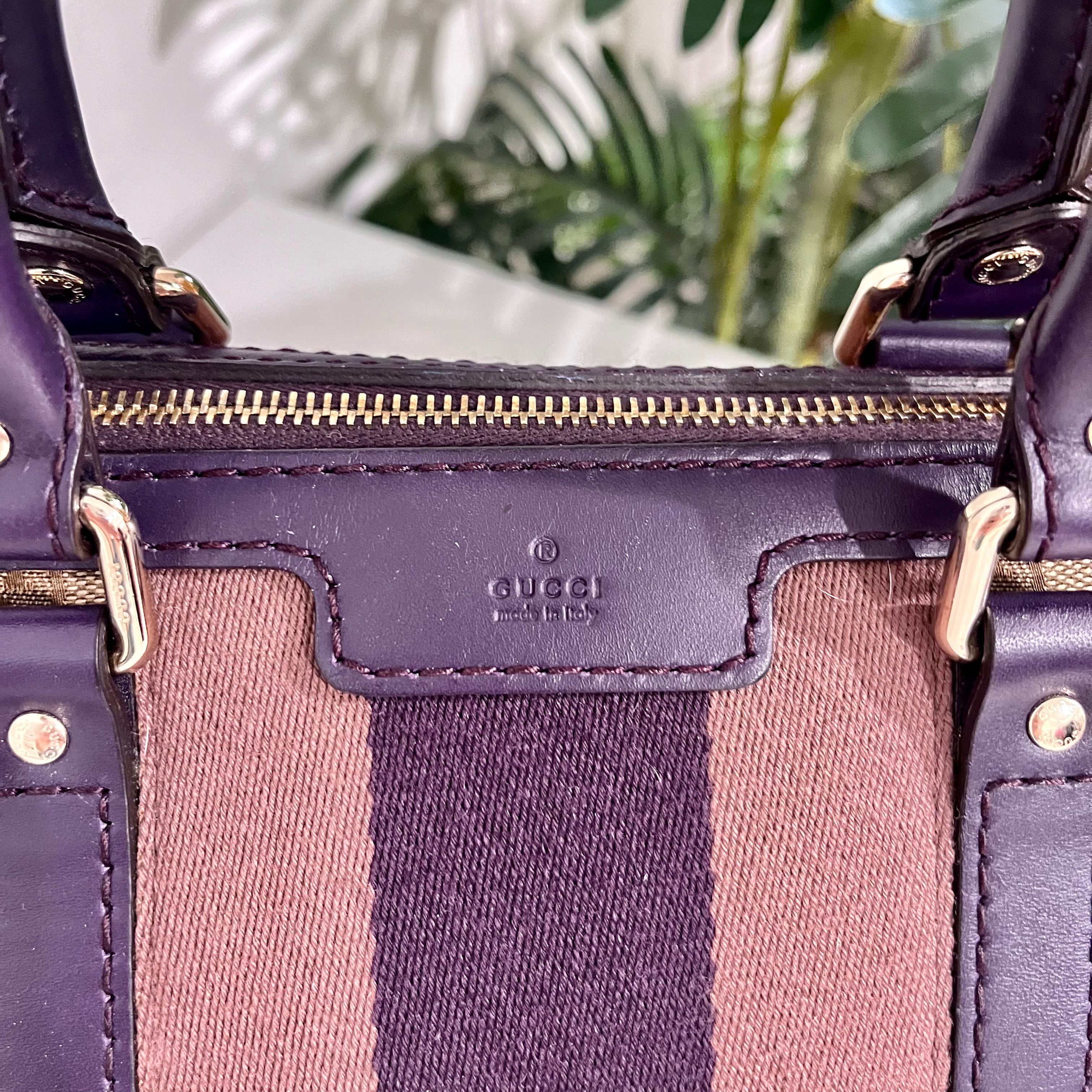 Gucci Purple Trimmed Monogram Canvas Boston Bag