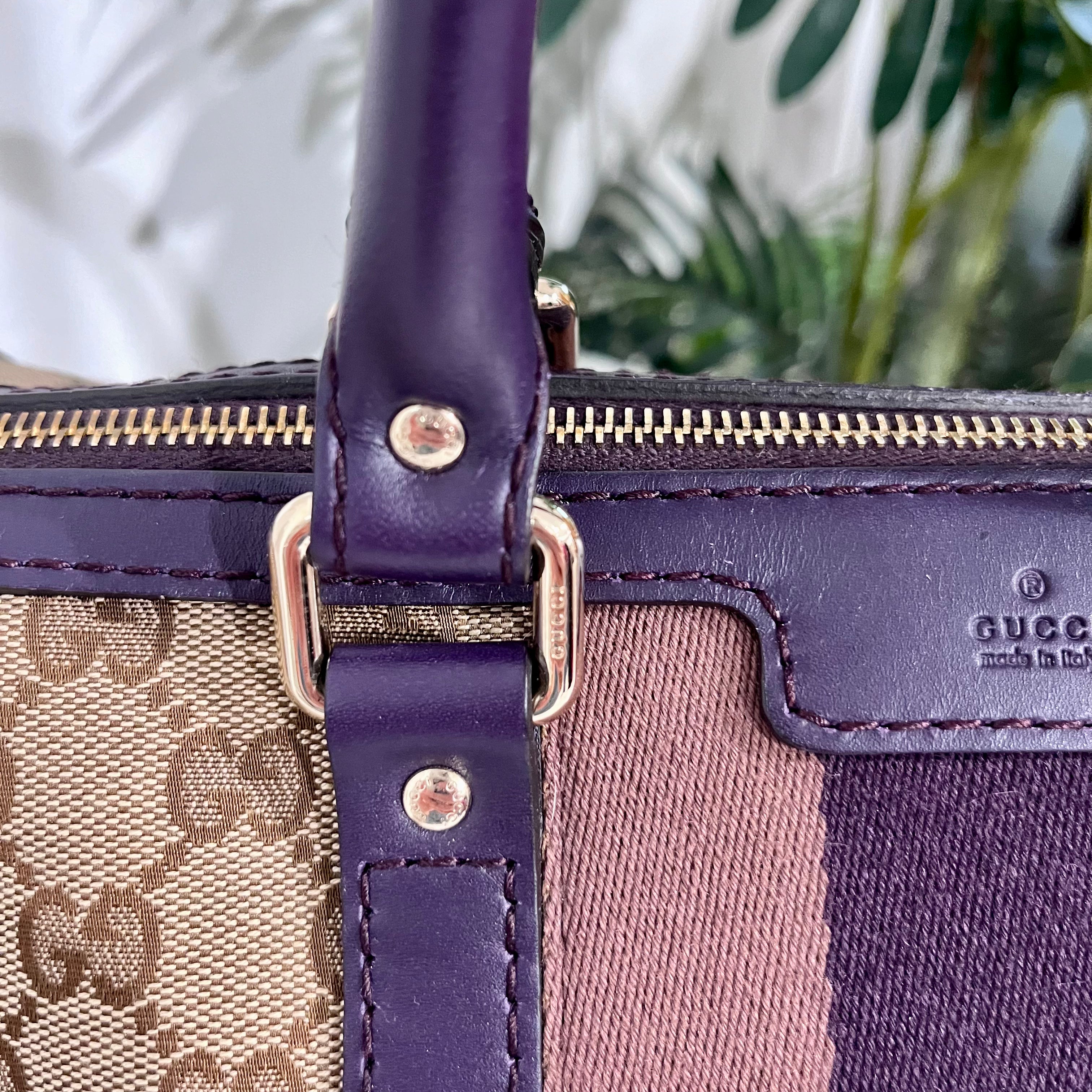 Gucci Purple Trimmed Monogram Canvas Boston Bag