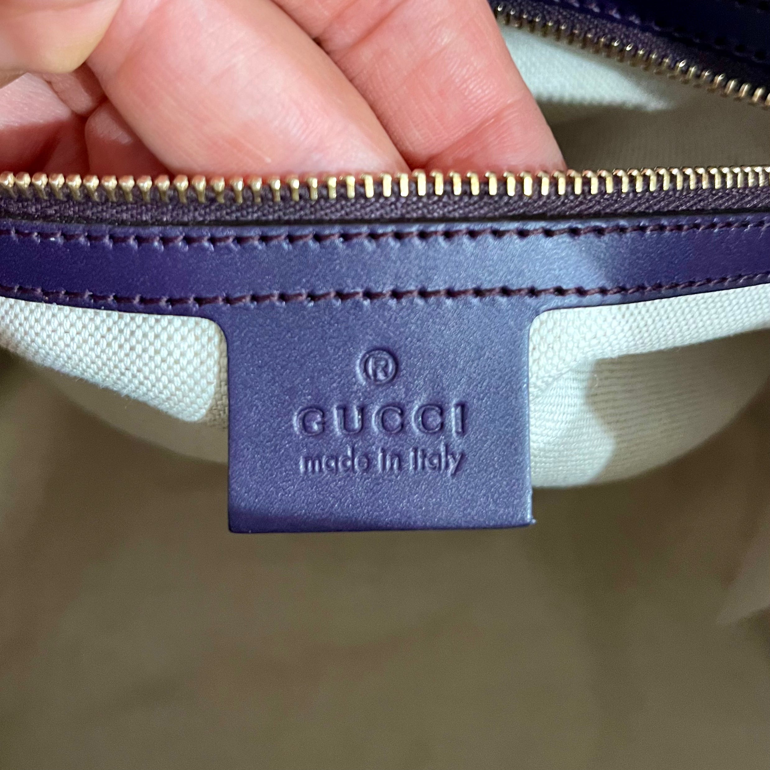 Gucci Purple Trimmed Monogram Canvas Boston Bag