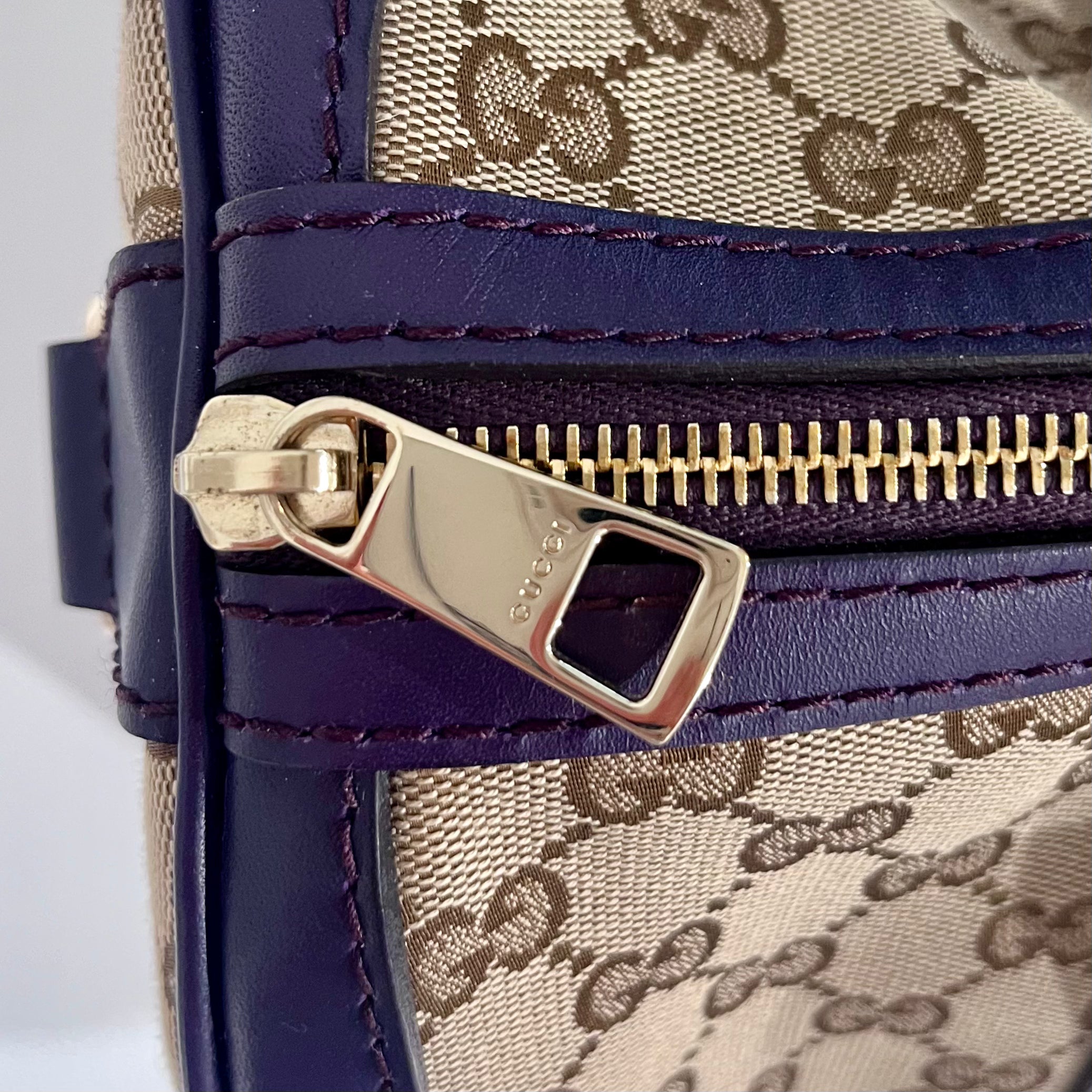 Gucci Purple Trimmed Monogram Canvas Boston Bag