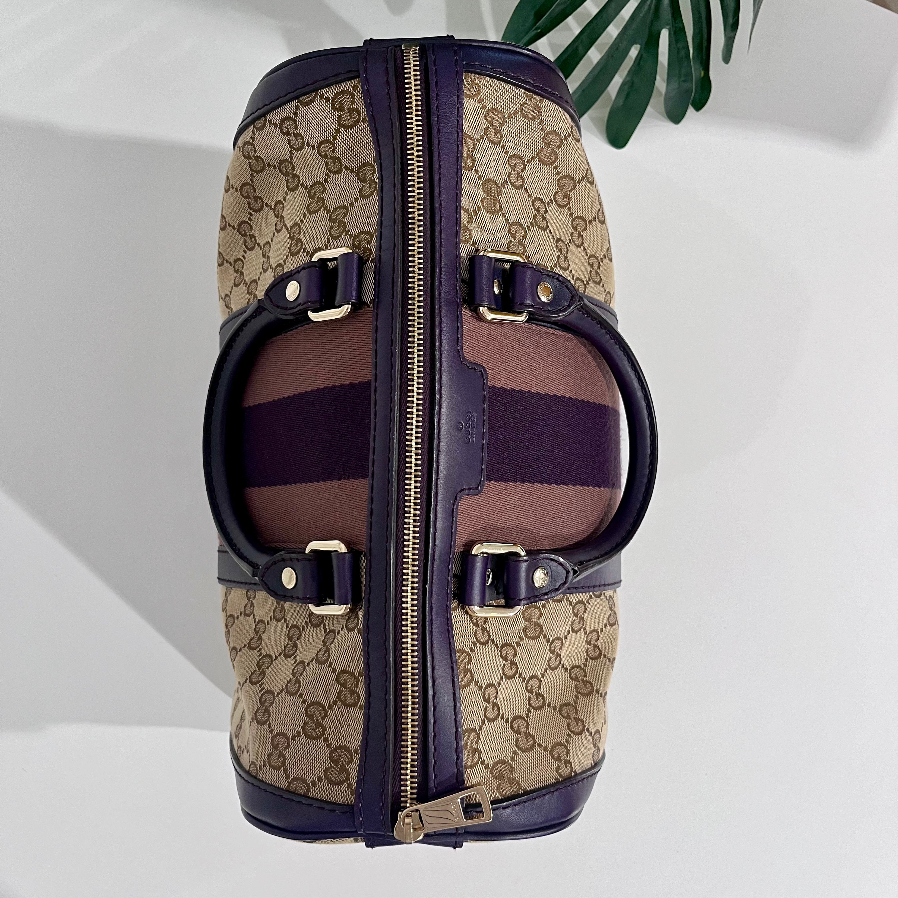 Gucci Purple Trimmed Monogram Canvas Boston Bag